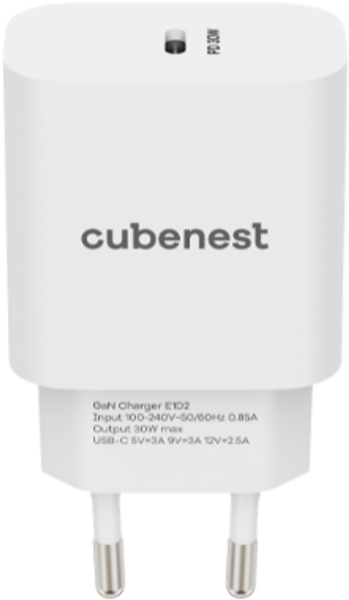 Cubenest GaN snellader 30W USB-C – Power Delivery, wit