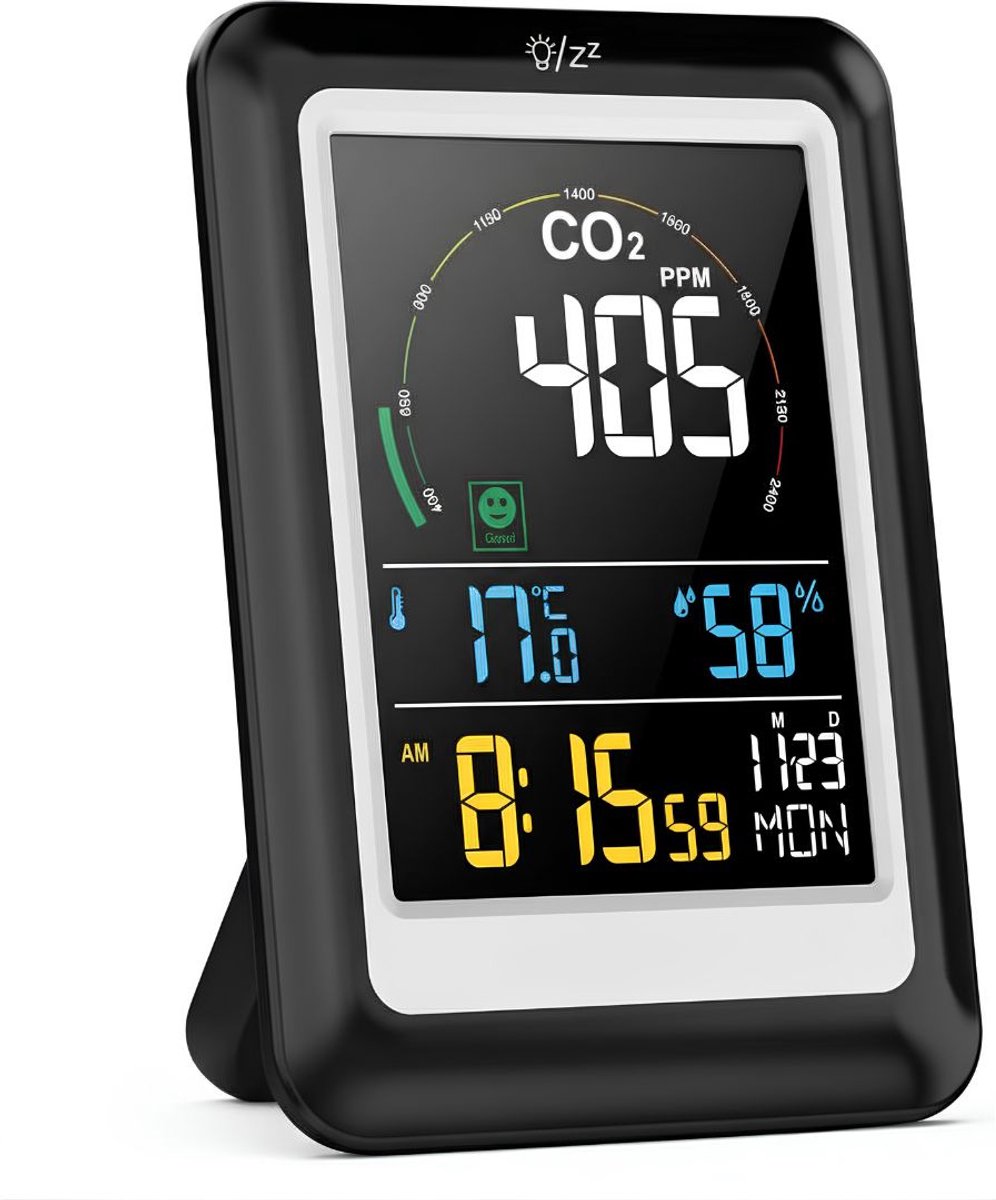 Lìon® CO2-meter - Luchtkwaliteitsmeter - Voor Thuis, Kantoor & School - Zwart - 2cm x 9cm x 13cm