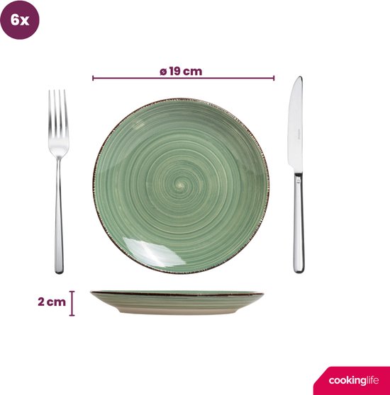 Cookinglife Serviesset Delice Groen 18-delig - 6 Personen - Bevat 6 Dinerborden, 6 Diepe Borden en 6 Ontbijtborden - Aardewerk met Diepgroene Reactive Glaze - Vaatwasser- en Magnetronbestendig - Luxe Serviesset met Stijlvolle Uitstraling — afbeelding 4