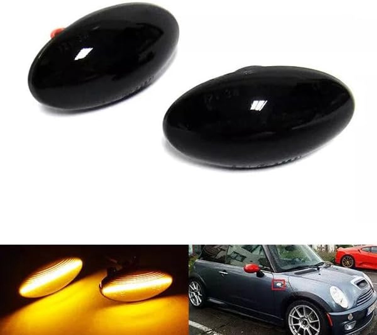 2x Zwart Gerookte Lens Zijindicator Amber Led Marker Repeater Licht voor 2001-06 Cooper One Hatch R50 R53 2004-07 Convertible R52