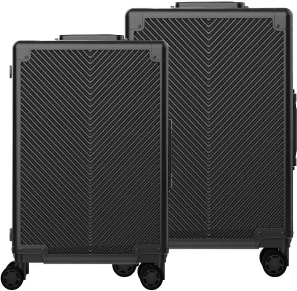 SnelShoppen - 2-Delige Koffer Set | Aluminium Reis Koffers met TSA Sloten | Harde Koffers met 360° Wielen | Cabin Koffer + Bagage Koffer | Zwarte Alum