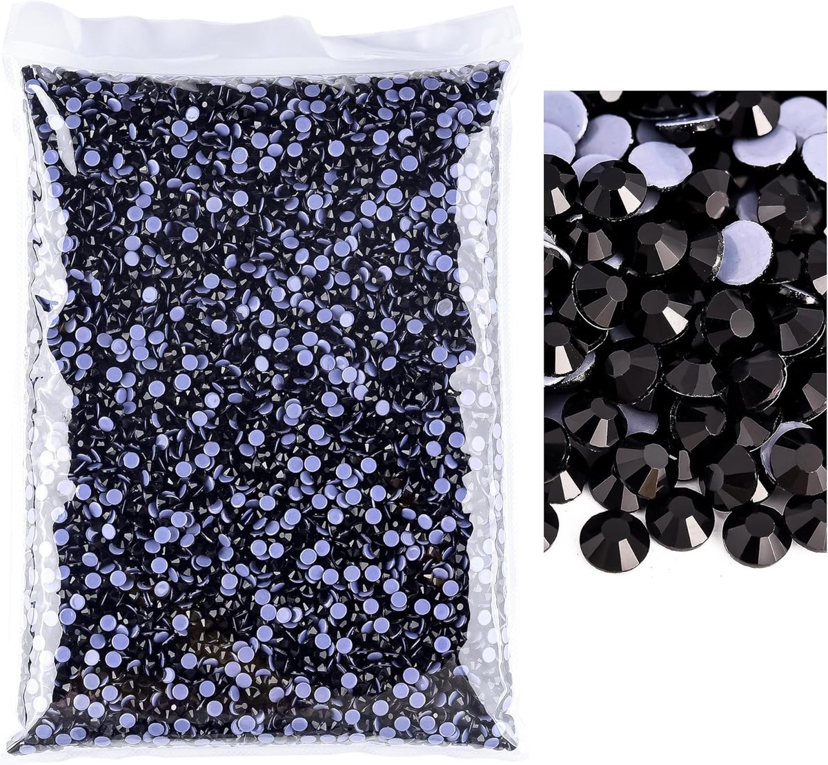 Steentjes Bulk om te knutselen, 14400 stuks glazen platte steentjes Hot Fix edelstenen voor kleding doe-het-zelf decoratie (zwart, SS6)