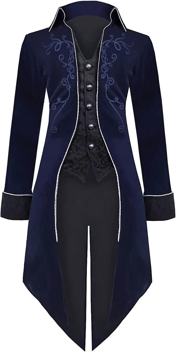steampunk jas voor heren, gothic, renaissance, retro, victoriaans, borduurwerk, mantel, Halloween, piraten, vampier, cosplay kostuums voor mannen (blauw, L)