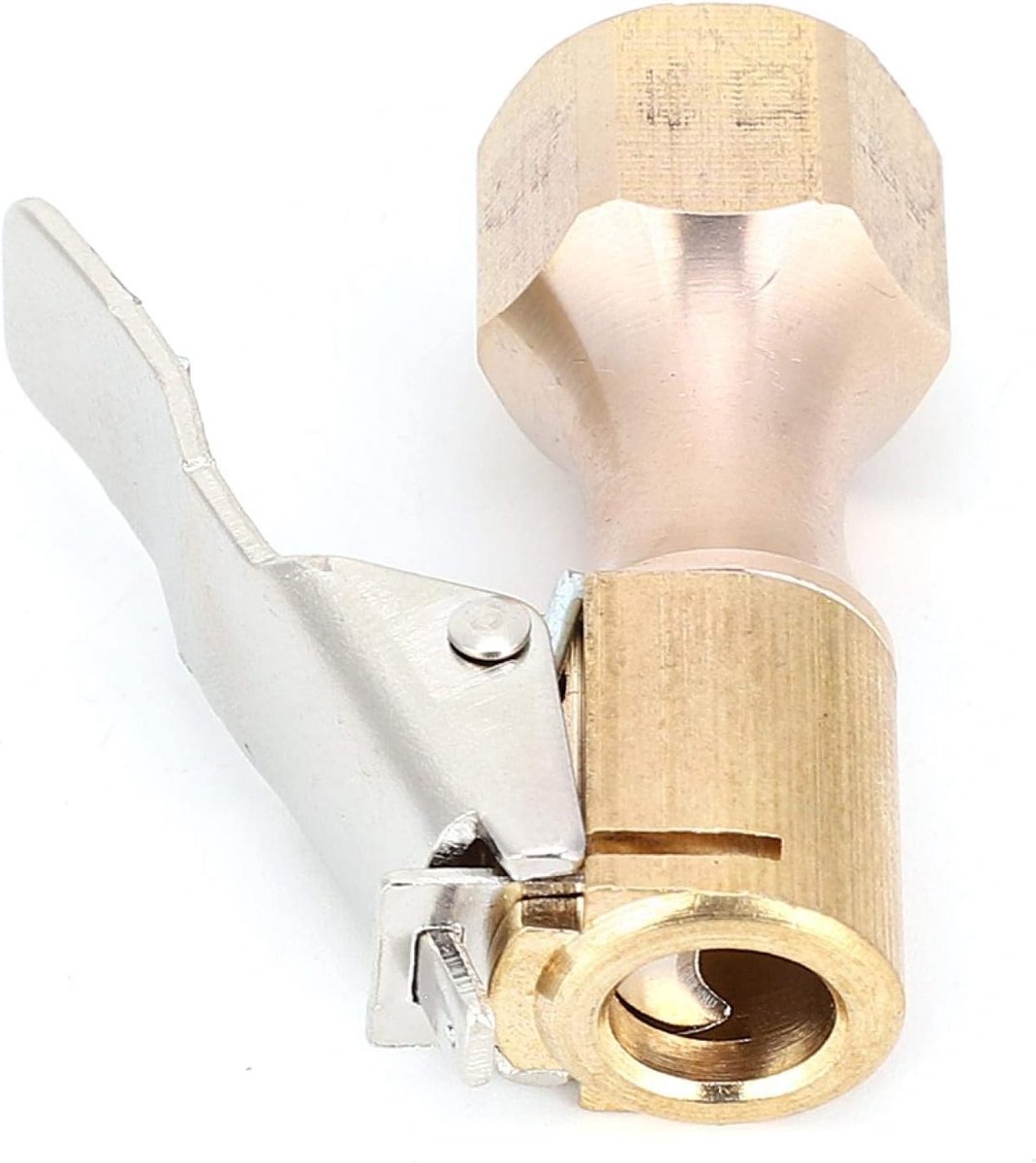 2 Stuks Messing Luchtboorkop, 1/4 Binnendraad 8 mm Snelkoppeling Fitting Gesloten Stroom Rechte Bandenhouder met Lock-on Clip voor Bandenpompmeter Compressoraccessoires(1/4)
