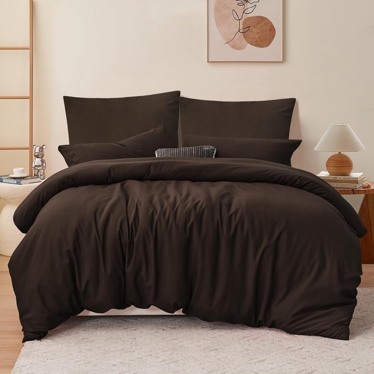 Beddengoed 200x220 Bruin 3-delig - polyester microvezel beddengoedset Oeko-TEX, dekbedovertrekken 200 x 220 cm + 2 kussenslopen 80x80 cm met ritssluiting, zacht en strijkvrij