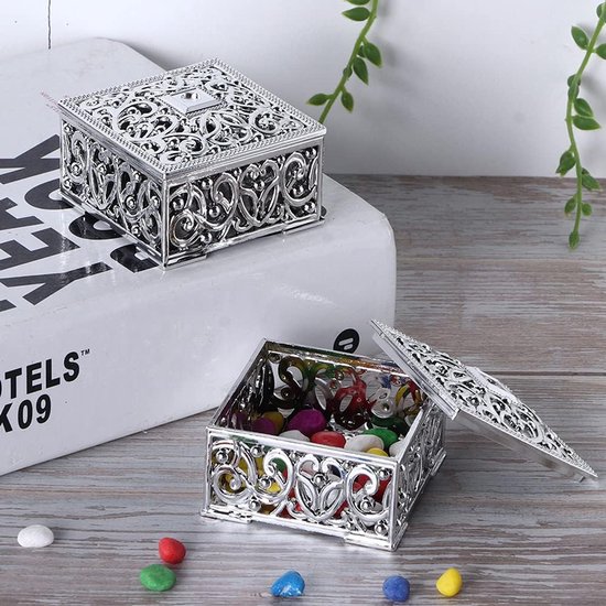 Dozen, Europese Stijl Mini Hollow Out Snoep Dozen Snoep Opbergdozen Geschenkdozen Bakken Decoratie voor Bruiloft Kerst Verjaardag(Zilver) — afbeelding 5
