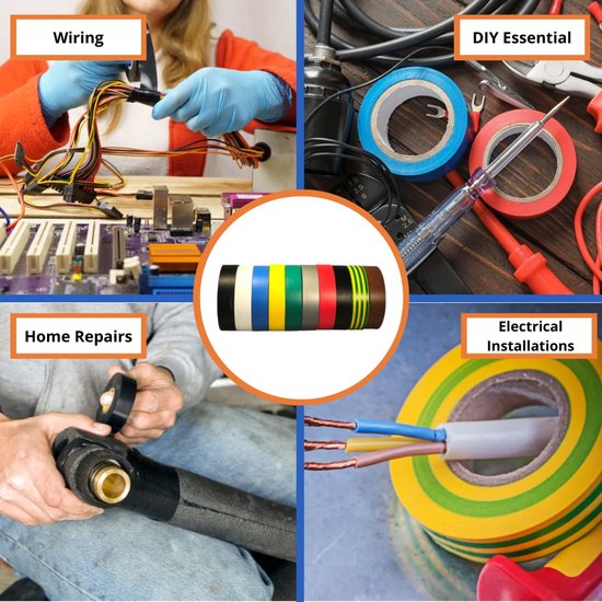 Isolatietape, 20 m x 19 mm, veelkleurig, gemengd, hoogwaardig plakband, 10 rollen — afbeelding 3
