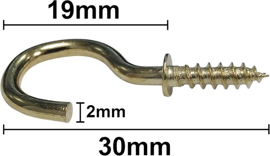 Hardware BH00033 19 mm galvanisch messinghaken (verpakking van 50), wit, stuk — afbeelding 3