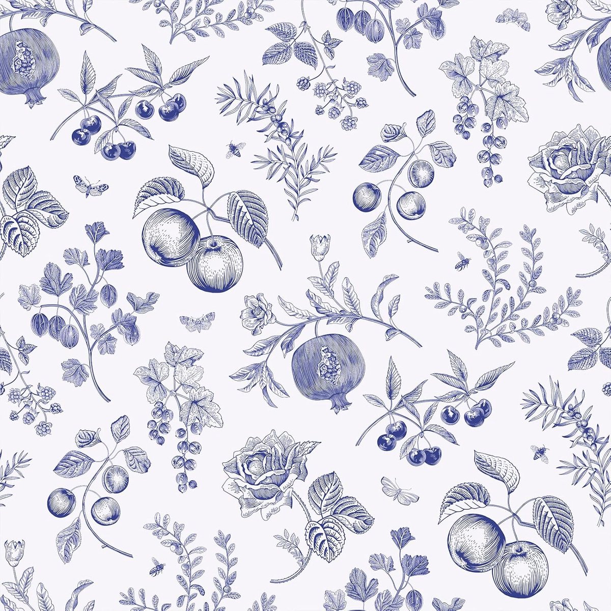 Behang met blauwe bloemen, vintage, tropische bladeren, wandbehang, zelfklevend papier voor meubels, slaapkamer, rol, zelfklevend, woonkamer, stickers, meubels, badkamer, 44,5 cm x 300 cm