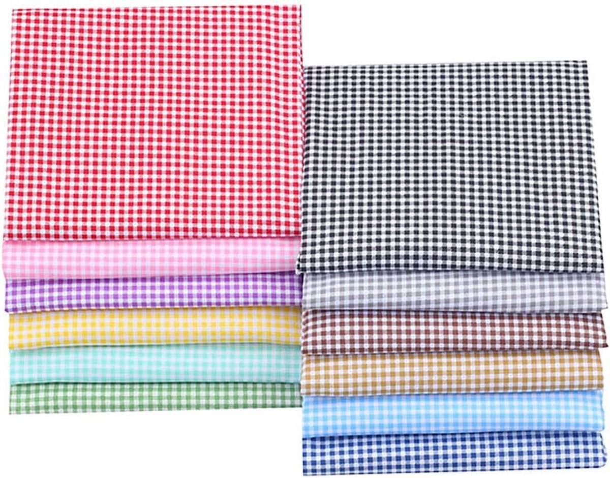 100% katoen 12 stuks gingham & Fat Quarters stof - 40 x 50 cm voorgesneden geruite twill vierkanten, ideaal voor quilten, patchwork, naaien, doe-het-zelf ambachten, dressmaking en