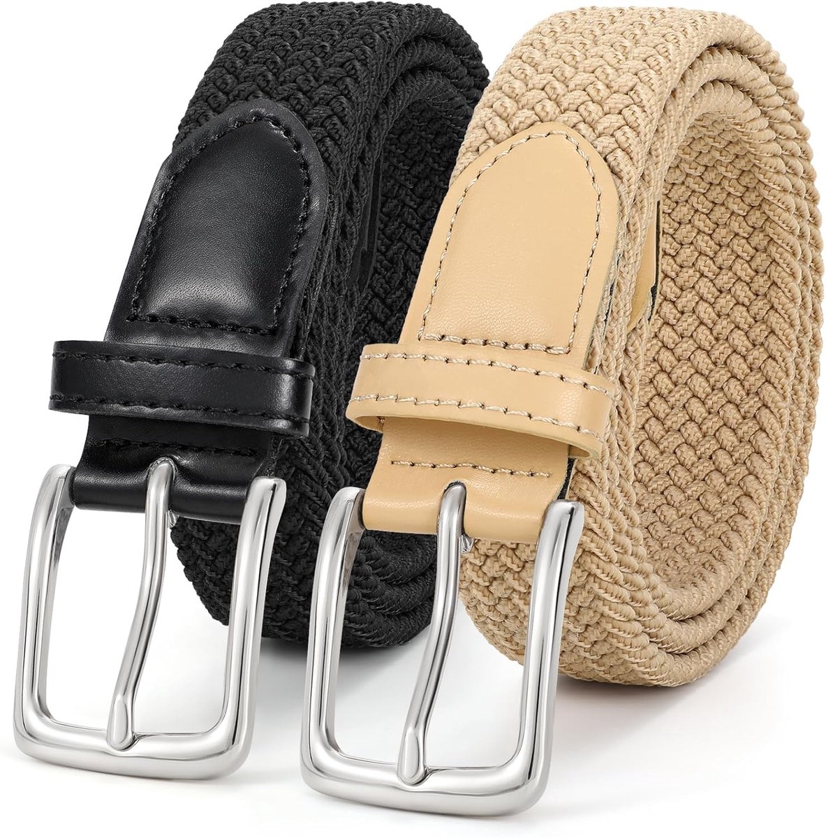 Gevlochten elastische riem voor heren en dames, 2 stuks, stoffen riem, stretchriem, rekbare riem voor jeansbroeken, 3 cm breed