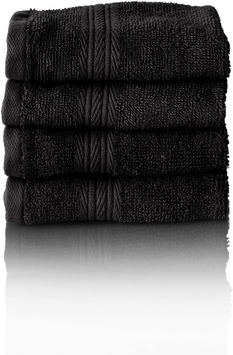 Premium badstoffen handdoekenset, serie van badstof in 6 kleuren en 5 maten, kleur: ZWART, 4 gastendoekjes van 30 x 50 cm