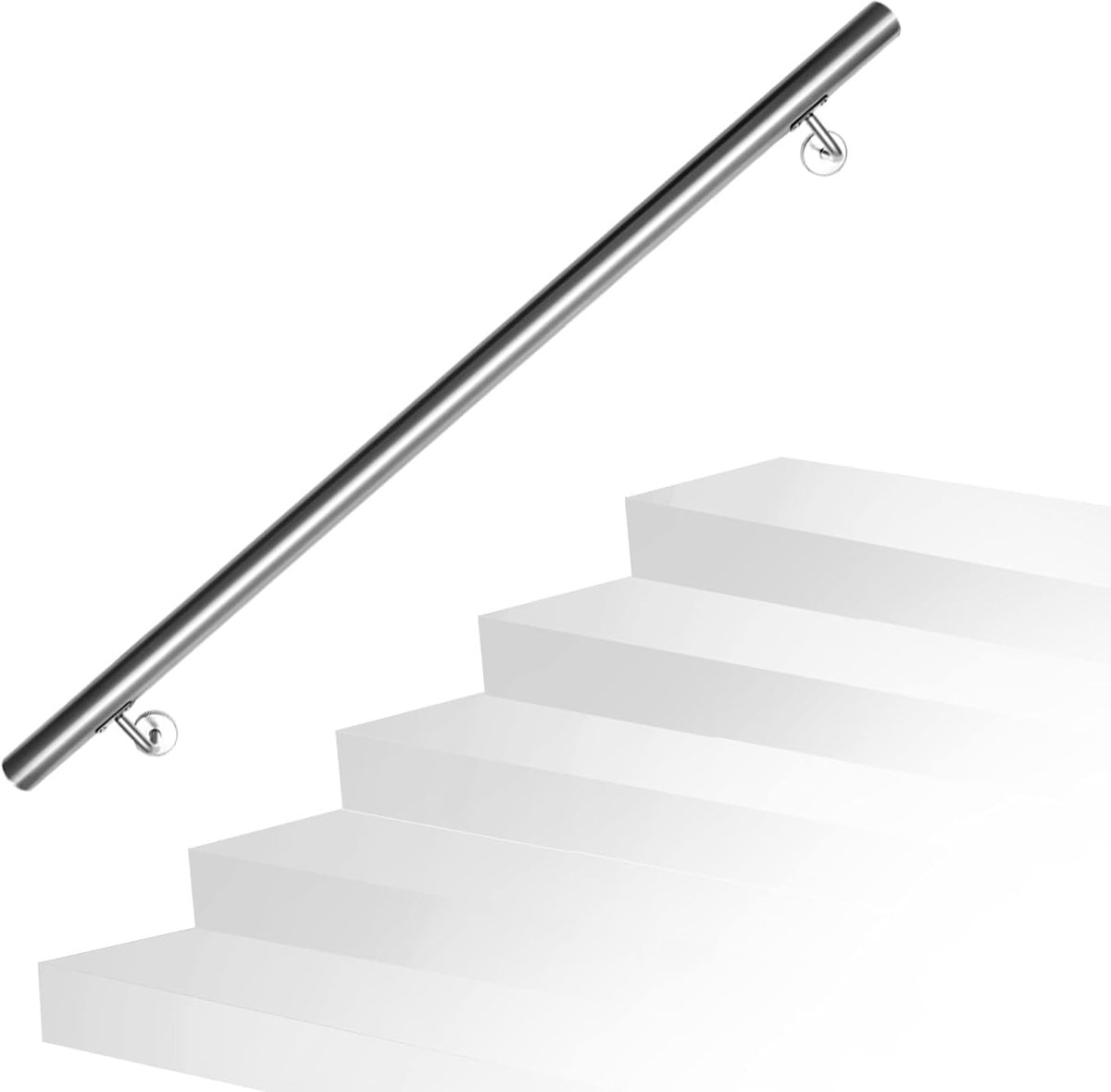Roestvrij stalen trapleuning, trapleuning, wandtrapleuning, wandtrap met wandhouder en eindkappen, trapleuning binnen en buiten voor trappen, balustrade, balkon, lengte: 110 cm