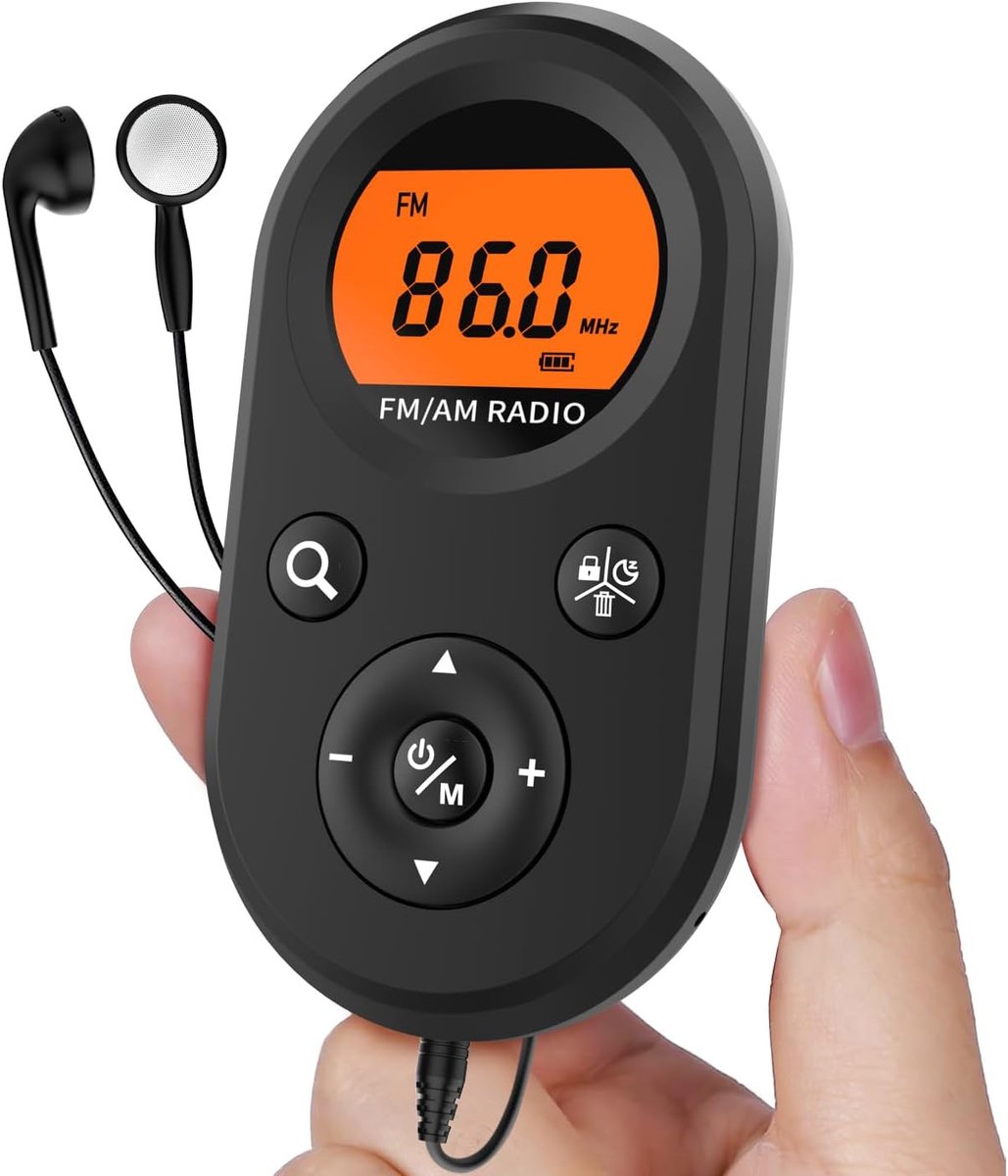 Oplaadbare mini AM/FM-zakradio, digitale AM/FM-ontvanger | Uitstekende ontvangst, helder LCD-scherm, voorkeurzenders, lange batterijduur van 14 uur, stereo-oortelefoon voor wandelen, joggen en vergaderingen