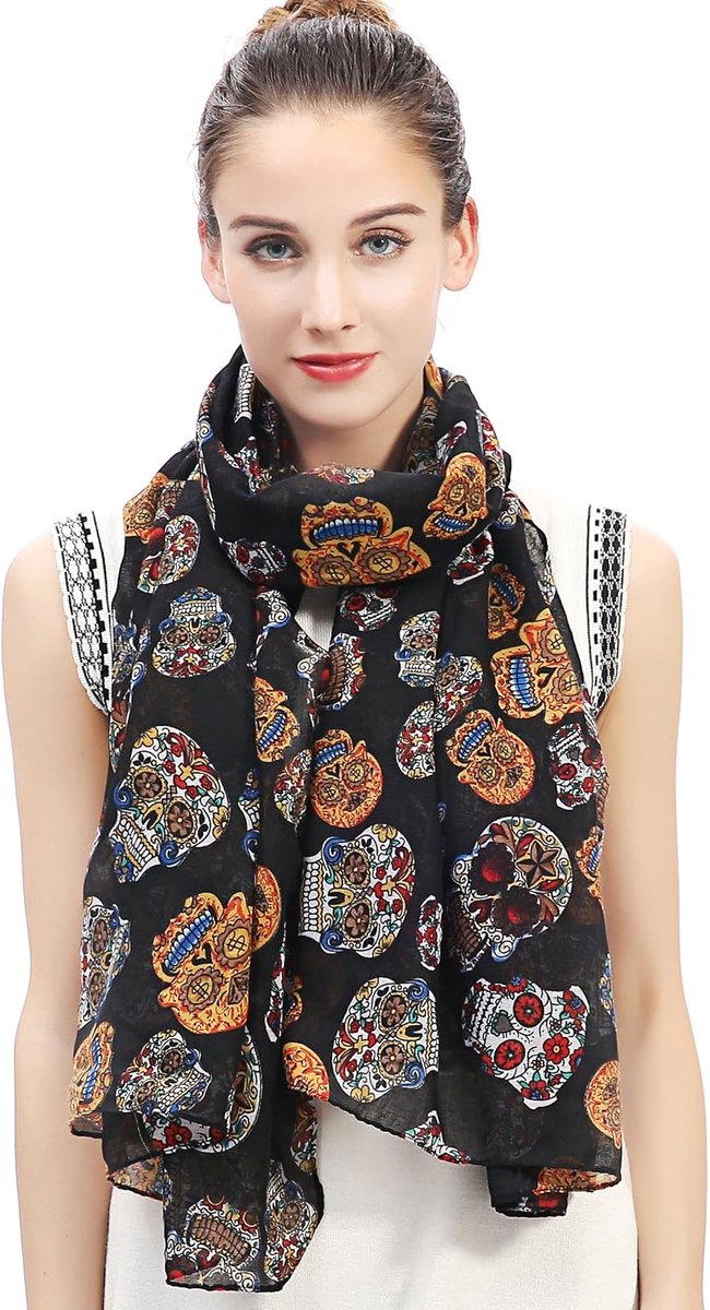 & Lily Day of the Dead Sugar Skull Print Grote Sjaal Sjaal Lichtgewicht