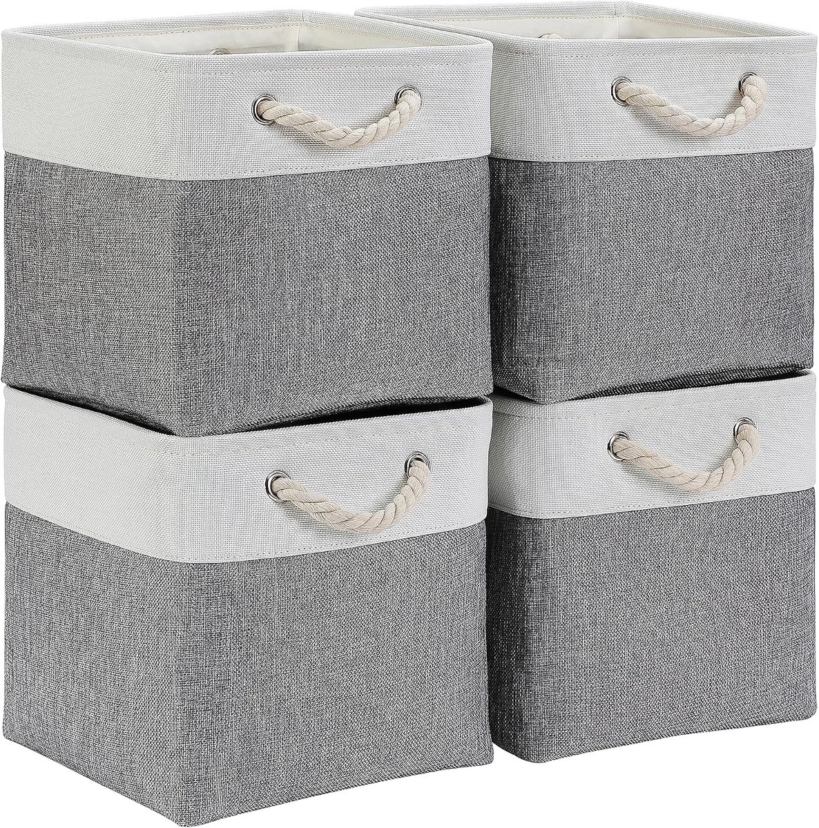 Opvouwbare Opbergkubus, canvas Opbergboxen 28x28 cm voor kasten, planken en garderobes, grijs-wit (28x28x28 cm, 4 stuks) | Versterkte metalen rand, wasbare lichtgewicht stoffen organisatoren past op standaard kubusplanken, kledingkast en kastopslag