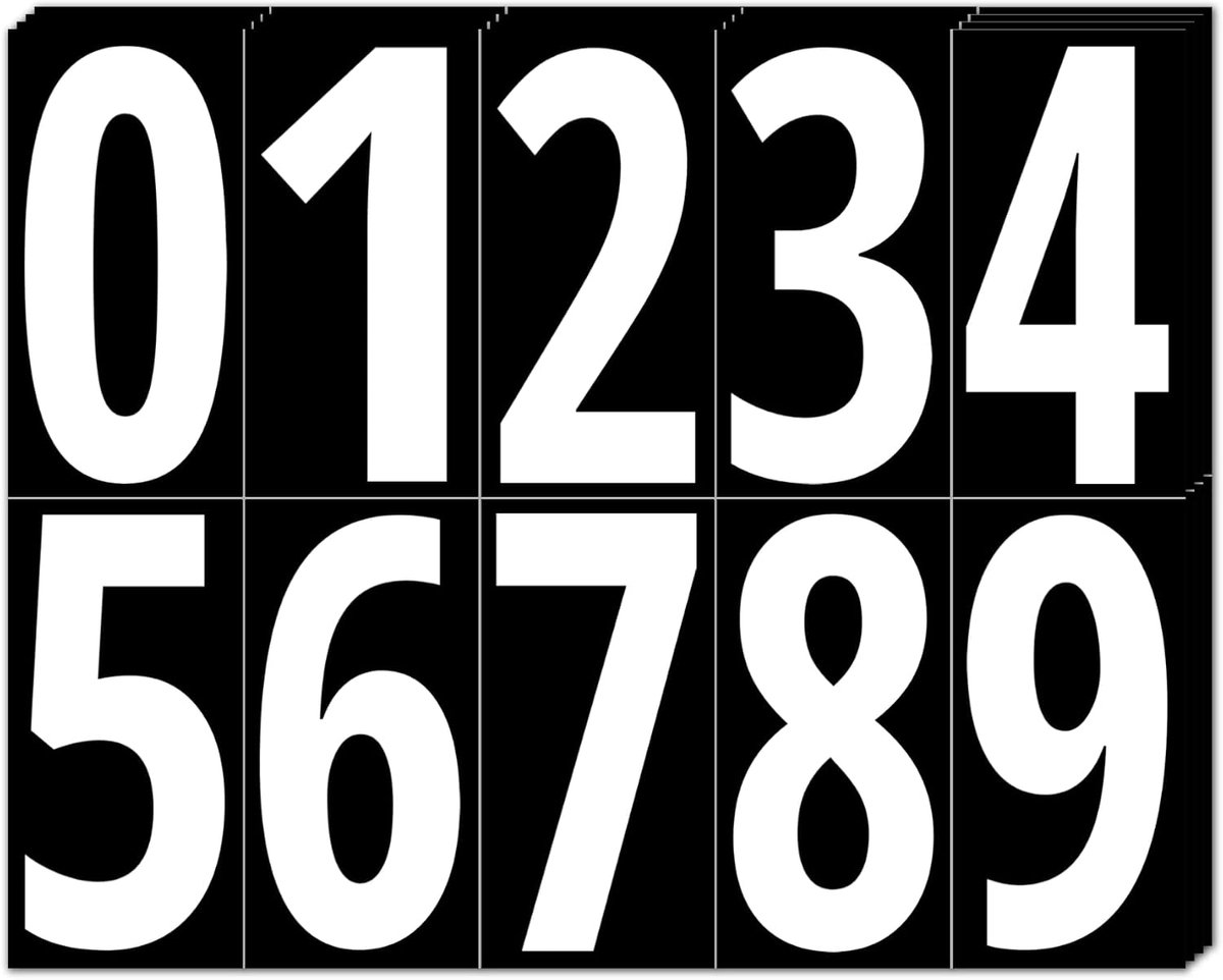 200 Stuks, 100mm - Nummerstickers Zelfklevende Etiketten Stickers, Waterdichte Vinyl Cijfers - Witte Cijfers | Waterdicht, afpellen en plakken