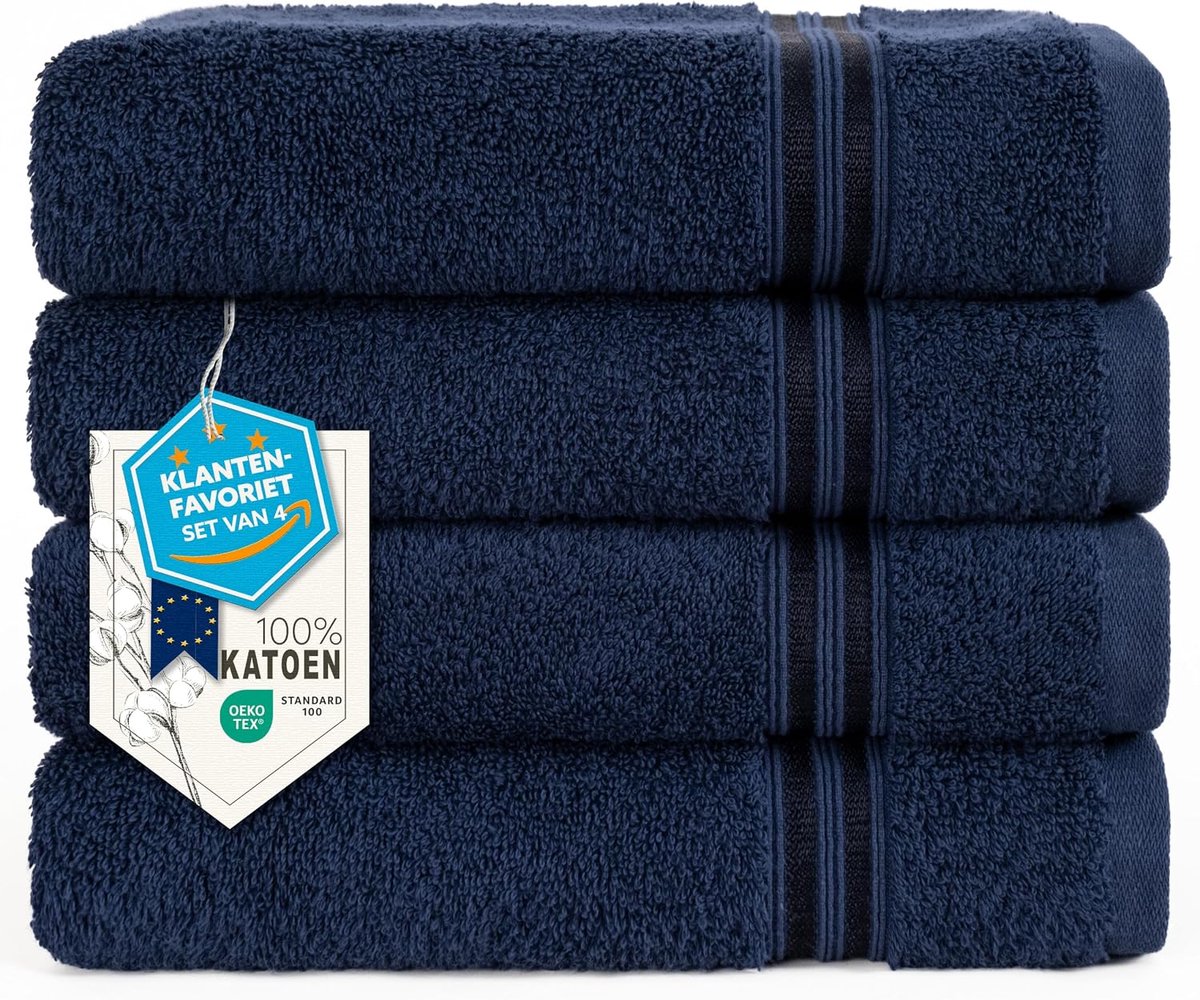 Handdoeken 50x100 cm 4-delige Set – 100% Katoen Badstof – OEKO-TEX Gecertificeerd – Zacht, Absorberend – met Ophanglus | OEKO-TEX gecertificeerd, zacht & absorberend, met ophanglus, voor badkamer, keuken & gastentoilet