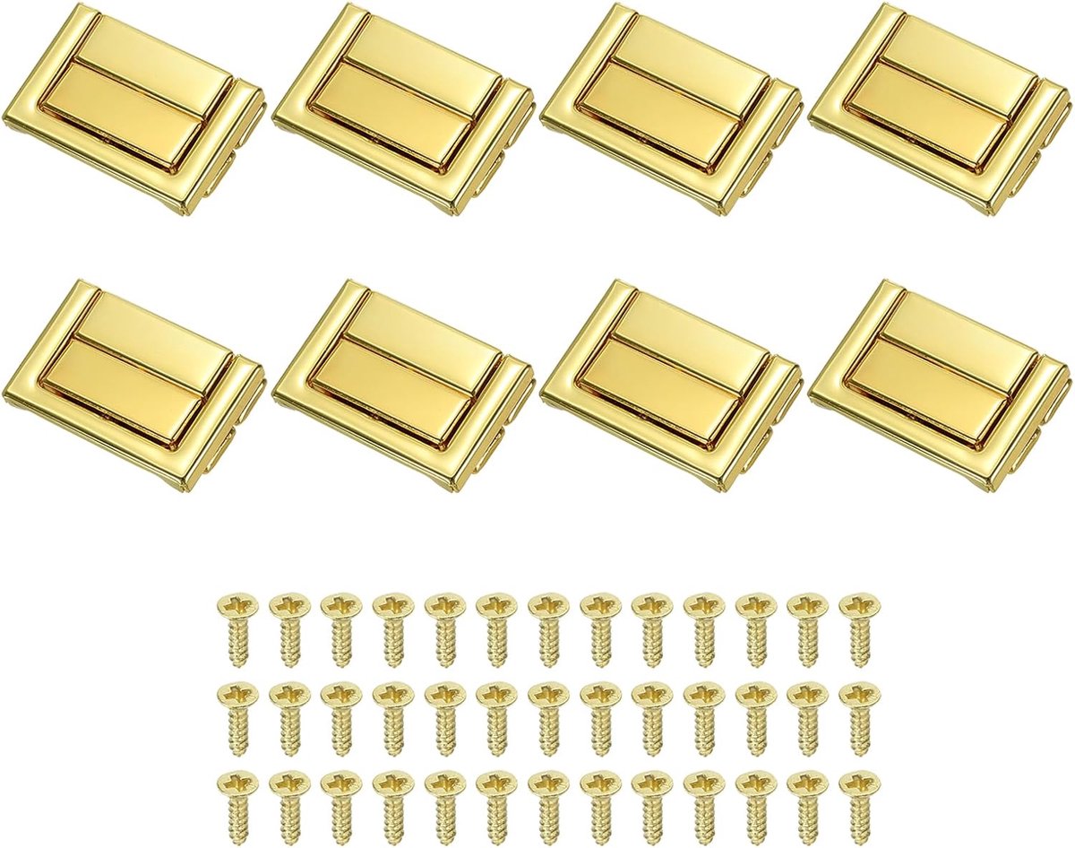 Toggle Catch Lock 3,8 cm x 2,5 cm, 8 stuks metalen grendel rechthoek retro stijl gesp vergrendeling voor sieradendoos decoratie koffer gereedschapskist, goud