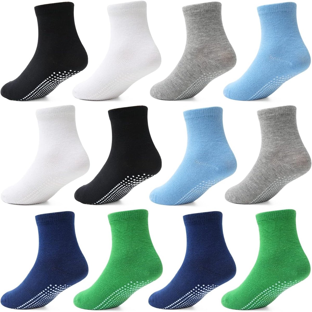 Sokken voor kinderen, 12 paar, ABS-sokken, kinderen, baby, jongens, peuters, antislip sokken voor 0-10 jaar, antislip sokken voor meisjes van 0-10 jaar