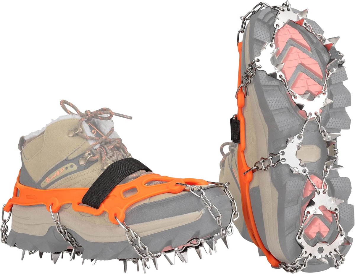 ijsnoppen, antislip, sneeuwgrips voor laarzen, schoenen met 32 roestvrijstalen spikes, antislip voor wandelen, hiken, klimmen, vissen en bergbeklimmen