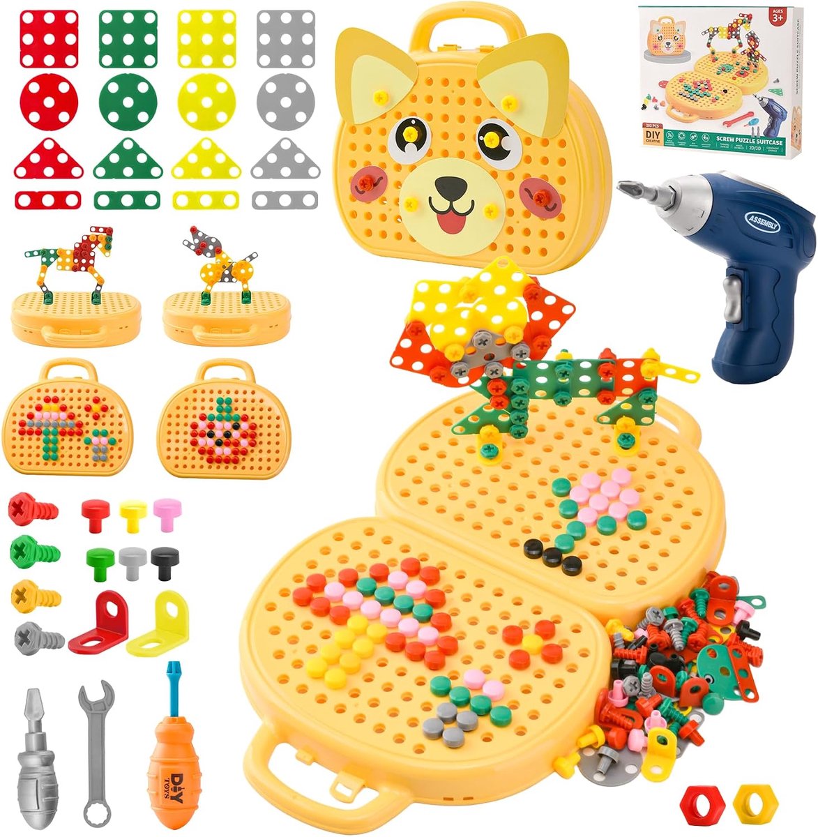speelgoed, Montessori speelgoedbox met boor, magische Montessori-speelgoedbox, Magic Montessori Play Toolbo speelgoedkist voor kinderen van 3 tot 5 jaar (D)
