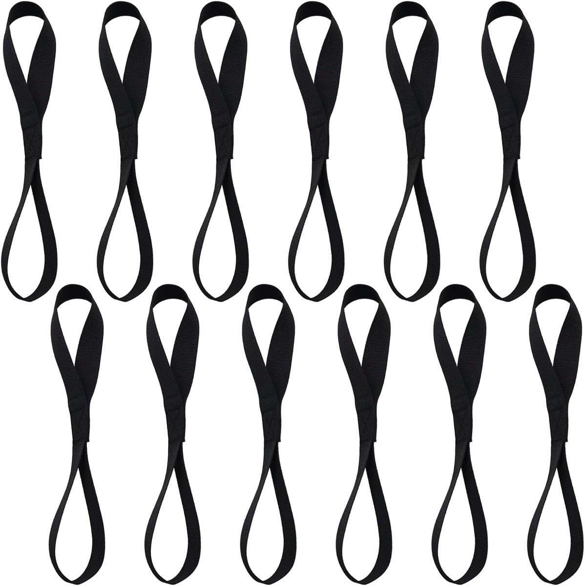12 stuks vastzetogengen ogen 100 kg belastbaarheid voor aanhangwagens | 295 x 25 mm, nylon sjorlussen, kort, voor motortransport, strand, motorfietsen, fietsen, zwart