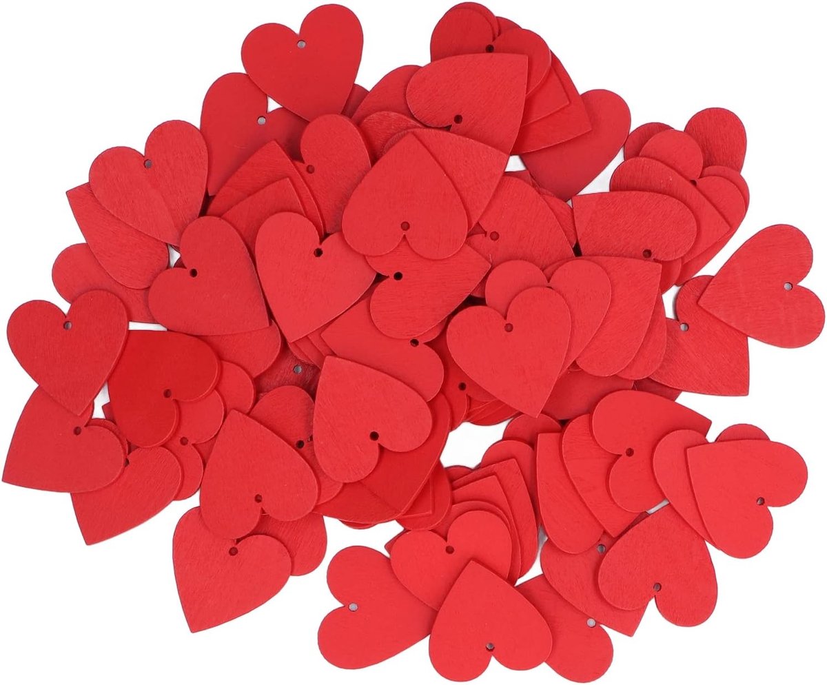 houten harten, hartdecoraties 4 cm rood met gat voor bruiloft en woondecoratie