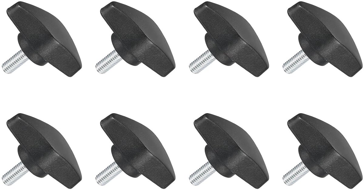 8 stuks T-grepen, vlinderschroeven, M5 x 12 mm, spanschroef, mannelijke draadstift, koolstofstaal, 36 mm diameter, voor vervangende handklemgreep, zwart