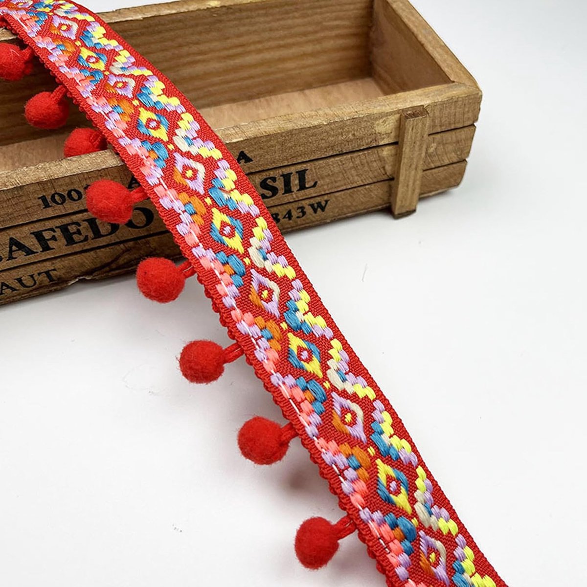 5,6 Meter Decoratieve Linten Met Kwastjes, Trim, Franjes, Pompom Bal Voor Handwerk, Jacquardlint Voor Naai-accessoires, Doe-het-zelf (J)
