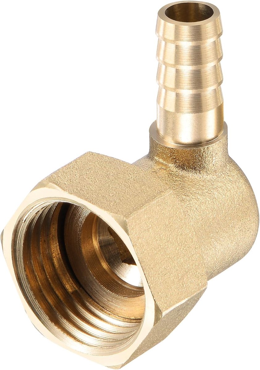 sourcing map Gecanneleerde slangaansluiting messing elleboog 8 mm x G1/2 connector vrouwelijke slang met draaibare moer voor brandstof water lucht