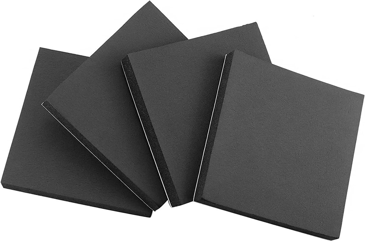 schuimrubberen plaat, zwart, 100 x 100 x 20 mm (l x b x d) schuimrubberen platen, closed-cell, neopreen met kleefrug, antislip schuimmat voor meubels, 4 stuks