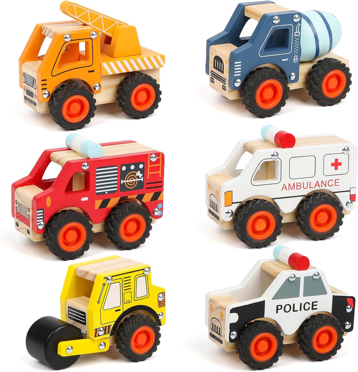 6 PCS Houten Auto's Educatief Speelgoed voor Kinderen