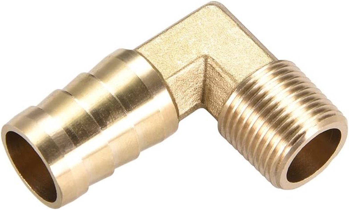 METERXITY Messing Pijp Barbell Fittingen - 90 Graden Elleboog Messing 16mm Prikkeldraad Reducer Toepassen op Water Brandstof (3/8 PT Mannelijke Pijp)