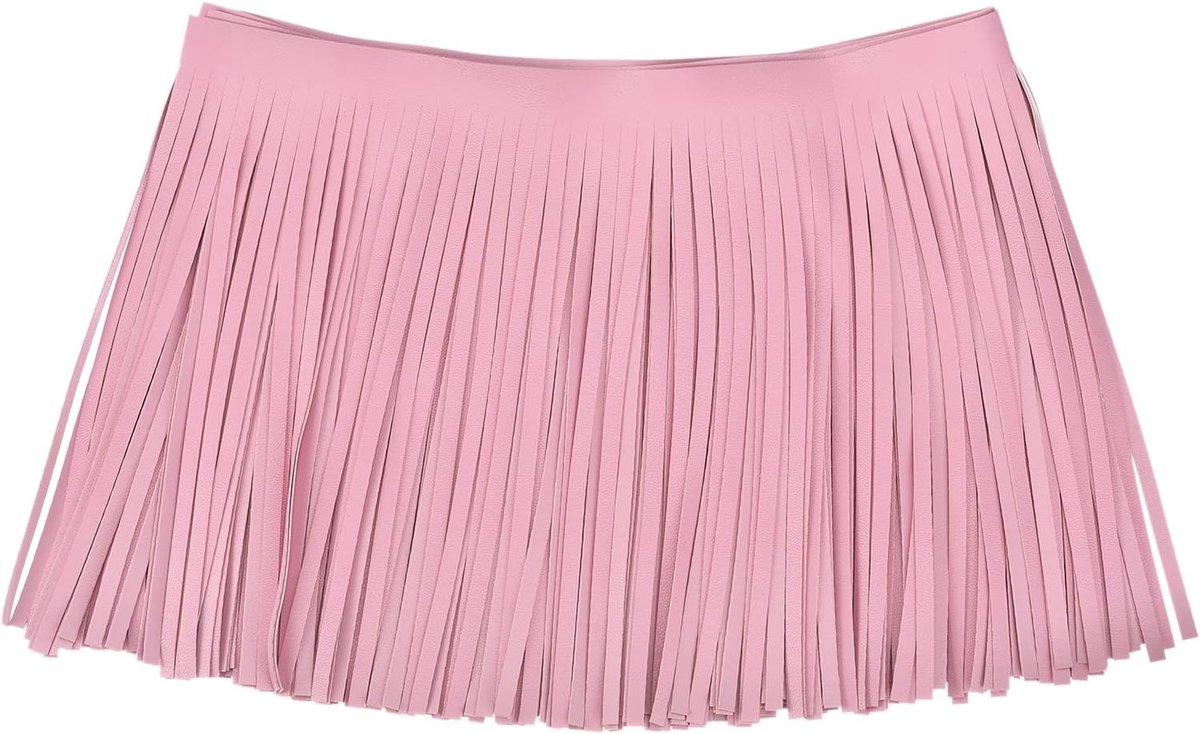 2 Iarde 5 cm kunstlederen franjes, dubbelzijdig genaaide franjes voor naaien, doe-het-zelf, kleding, handwerk, decoratie, rok, roze