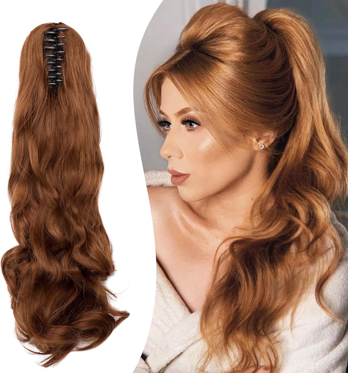 Extension Paardenstaart Extensies 50cm Klauw op Paardenstaart Haarstuk Clip in Extensies Vlecht Krullend Golvend Lang Synthetische Haar Uitbreiding voor Vrouwen, Leichtes Auburn