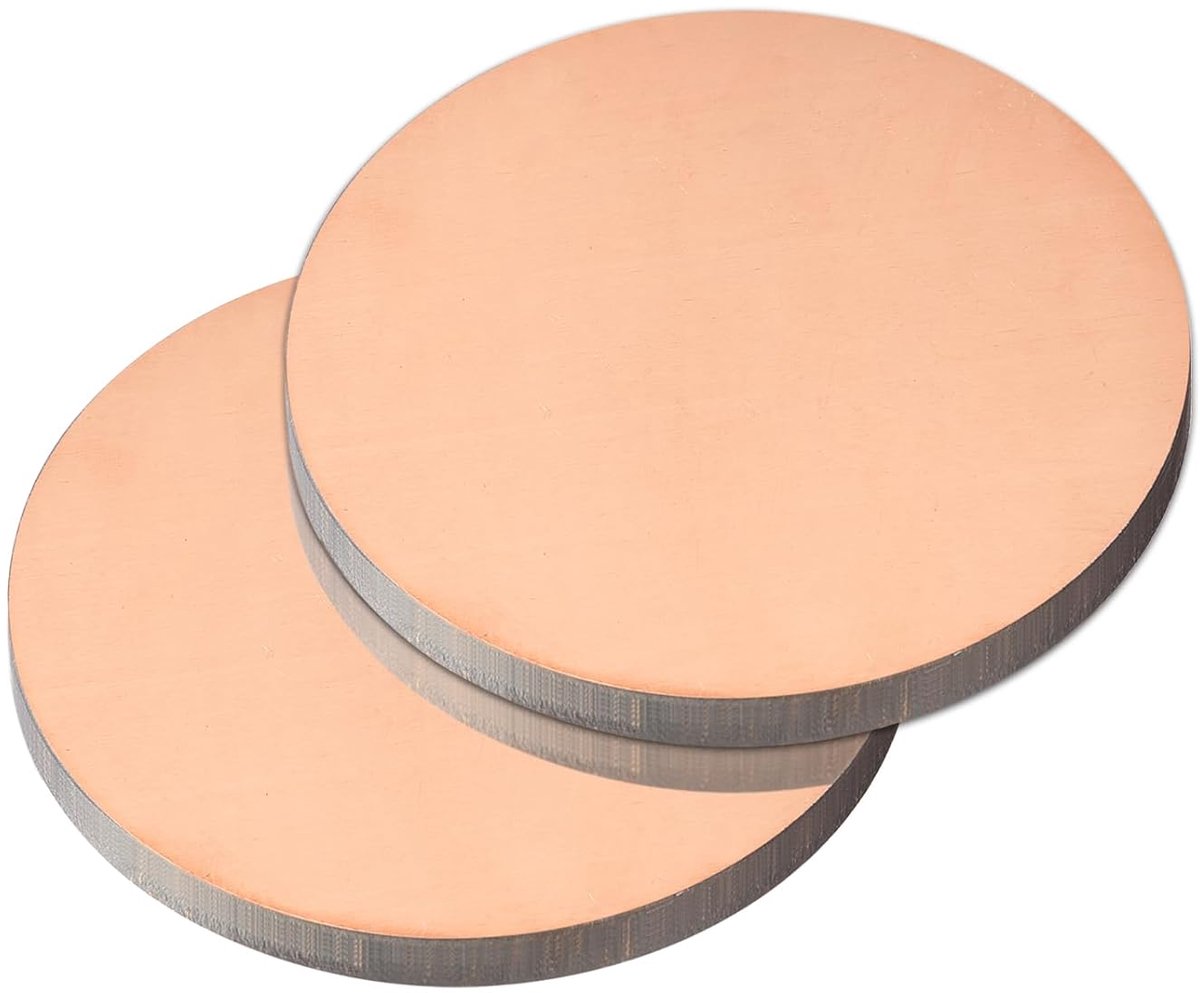 Zuiver koperplaat, 2 stuks 1 3/16 inch x 0,2 inch 4 gauge T2 koperen metalen ronde plaat voor handwerk, elektrische reparaties