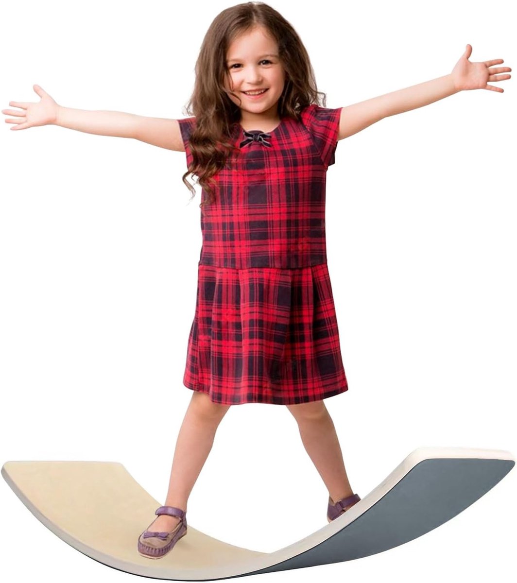 Balance Board voor kinderen, oscillerend van hout, balansboard voor motortraining met vilten rug, met draagvermogen tot 200 kg, grijs