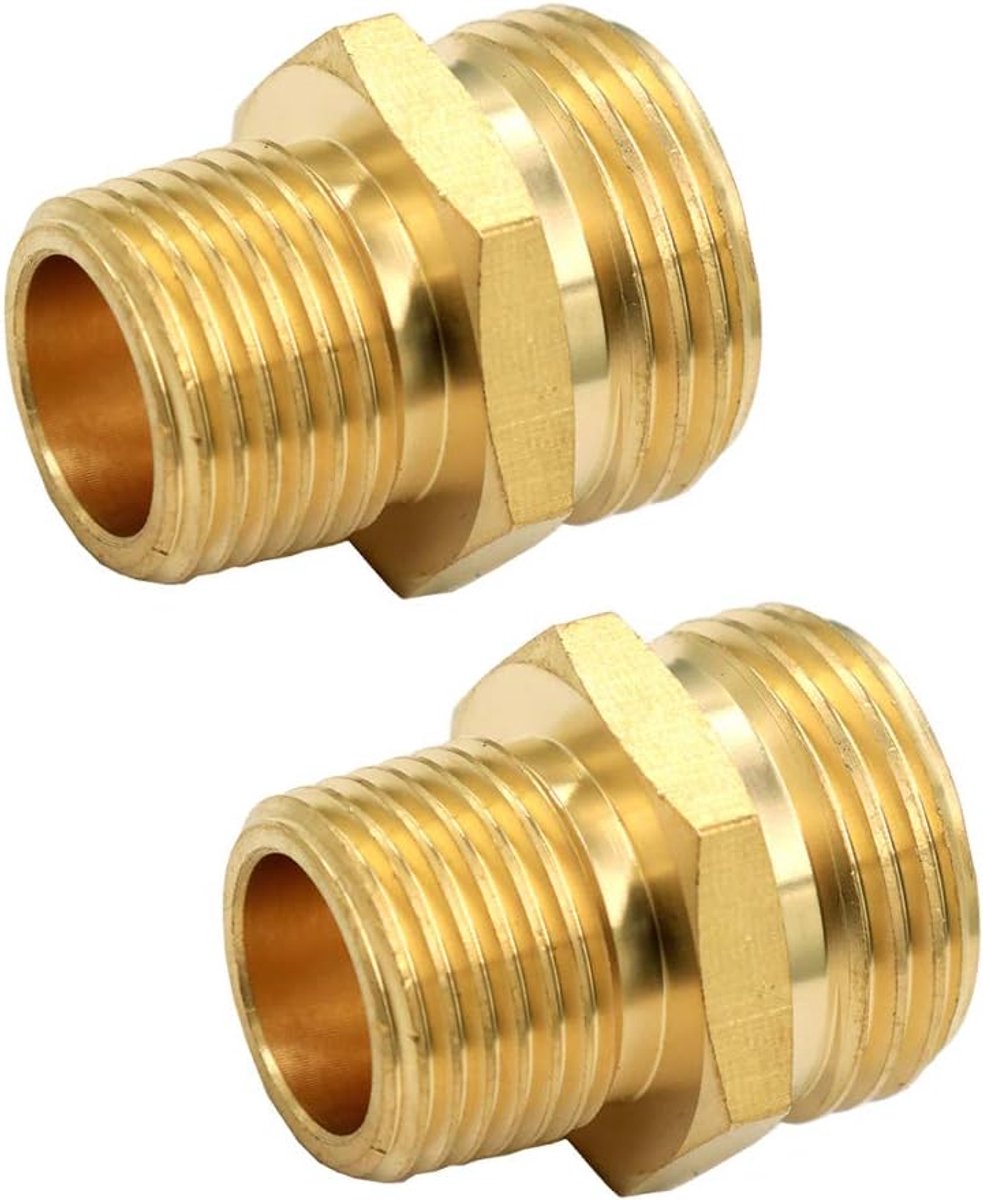 3/4" GHT Mannelijke x 1/2" NPT mannelijke connector, messing tuinslangfitting, adapter, industriële metalen messing tuinslang naar buisfittingen aansluiten (2 stuks)
