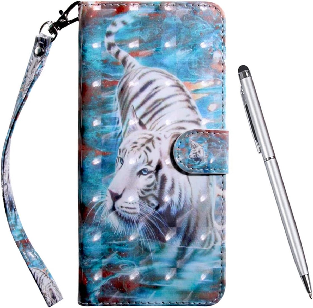 Hoes voor Xiaomi Mi 10T Lite 5G / Redmi Note 9 Pro 5G hoes, telefoonhoes portefeuille PU leder flip [3D] case magneetsluiting mobiele telefoonhoes klaphoes tas lederen beschermhoes (Tiger)
