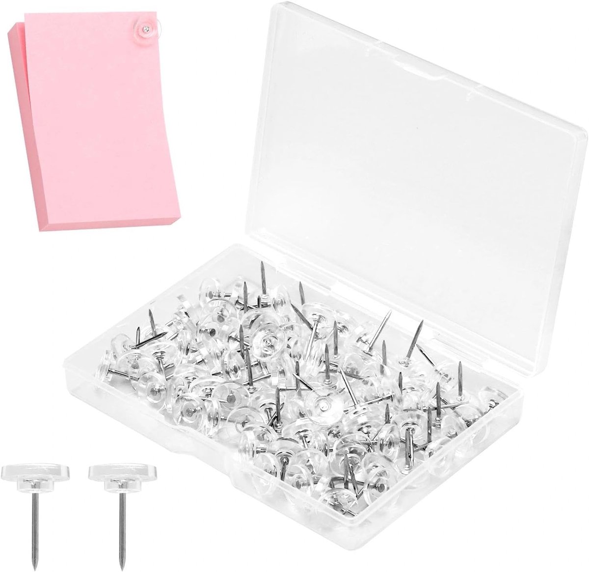 Punaises met 1 verpakking zelfklevende notities, punaises met opbergdoos, punaises lengte 12 mm, prikspelden, punaises, punaises, voor kurkbord, muur en prikbord