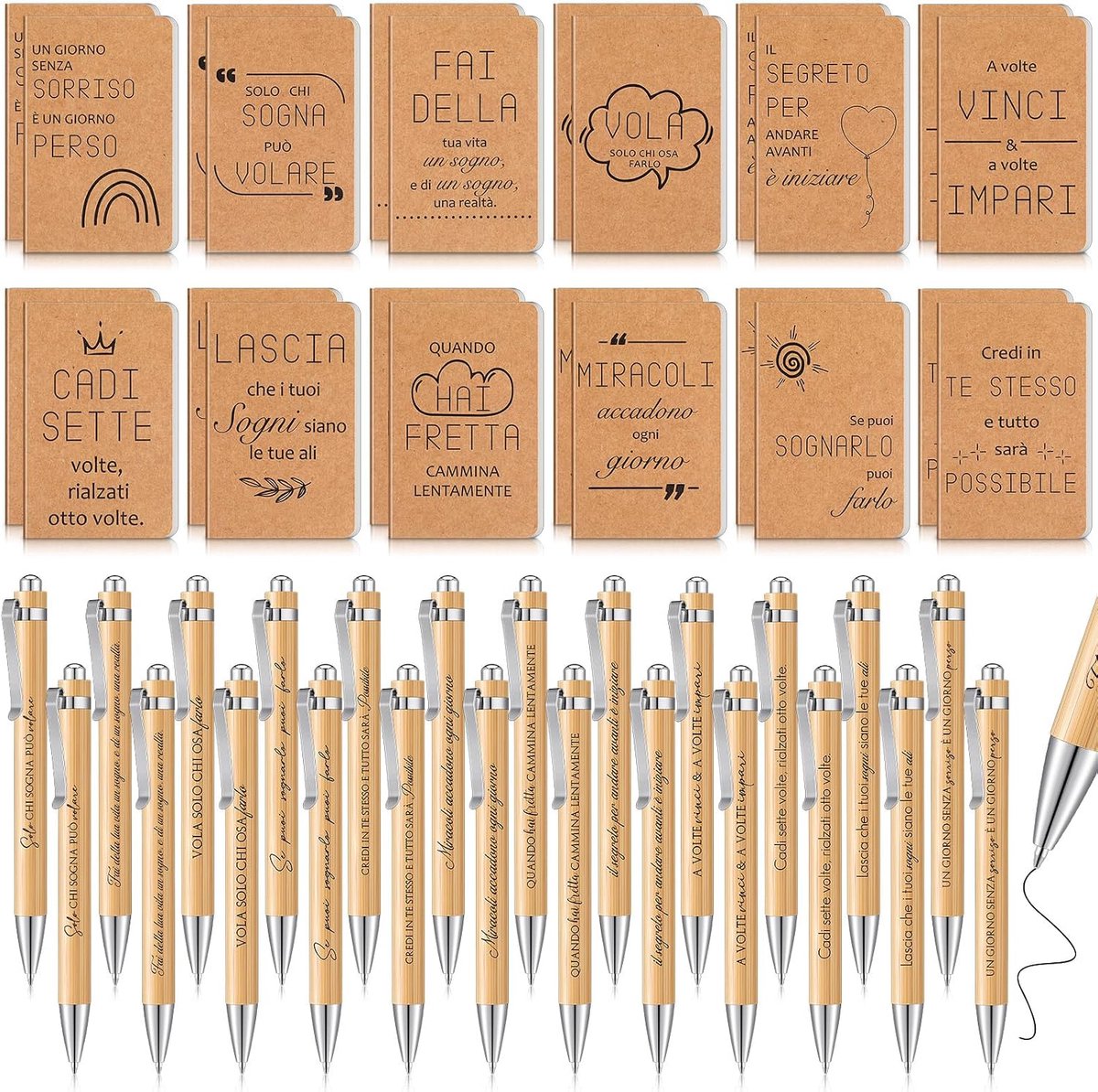 24 stuks motiverende geschenknotitieboeken, inspiratie, mini-motivatienotitieboek, inspirerende pennen, motivatiestift voor school, kantoor, reizen, collega's, cadeaus voor afstuderen