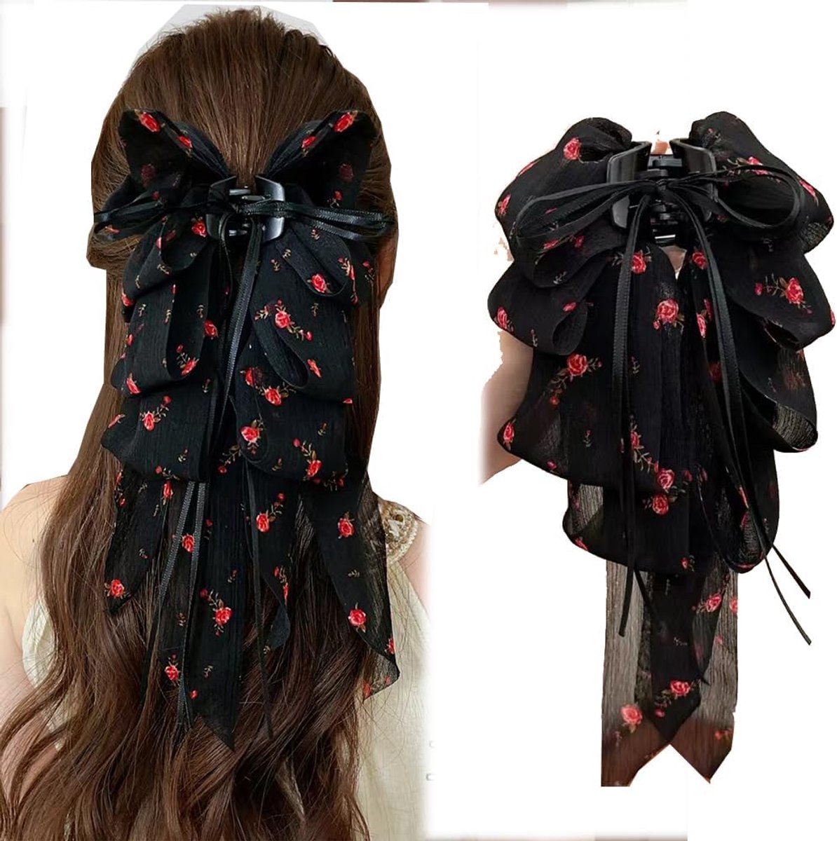 Haarspelden met klemclip, chiffon strap, paardenstaart, haarband, vlinder, haaraccessoires voor dames en meisjes (1 stuk)