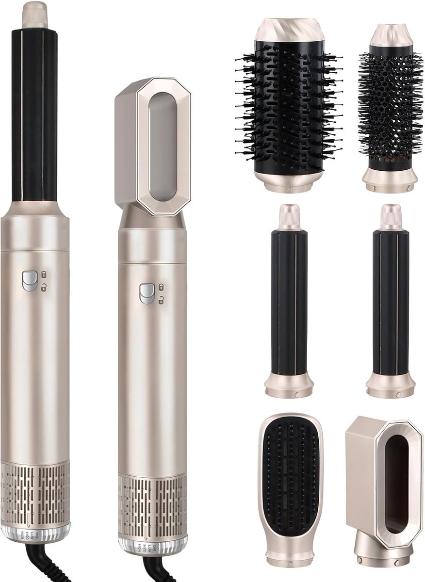 6-in-1 krultang, haarstyler, 6-in-1 haarstyler, krultang, warme lucht curler, 1000 W haarstyler, warme luchtborstel, warme luchtborstel met 6 reserves, voor het gladmaken van haar, drogen