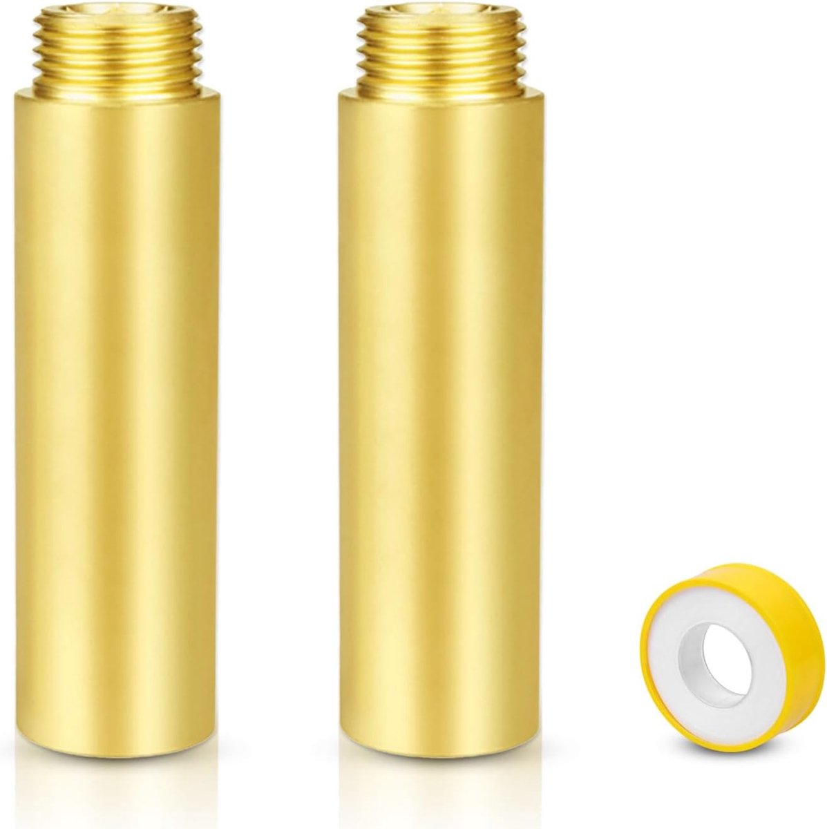 2 stuks messing kraanverlenging 1/2 inch x 50 mm, 1/2 inch IG x 1/2 inch AG, DN15 schroefdraadverlenging, 50 mm messing verlengfitting, schroefdraadfitting kraanverlenging voor kranen, hoekventielen