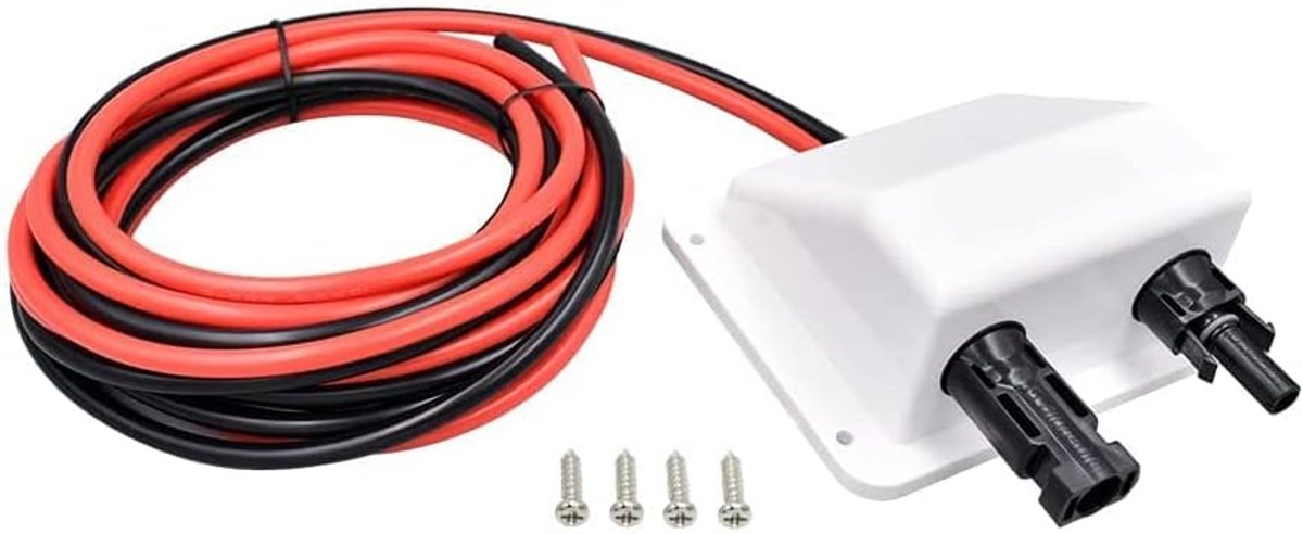 Dakdoorvoer op zonne-energie, dubbele kabeldoorvoer, behuizing, UV-bestendig, dubbele kabelinvoerbehuizing voor camper, caravan, boot (wit, 6 mm², 3 m)