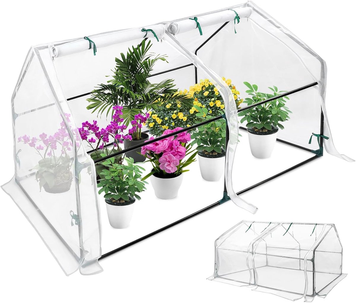 Foliekas, broeikas, broeikas, tomatenkas, broeibak, laag, spitsdak, uv-bestendig, waterdicht, plantenhuis voor tomaten, groenten, 180 x 90 x 90 cm, wit