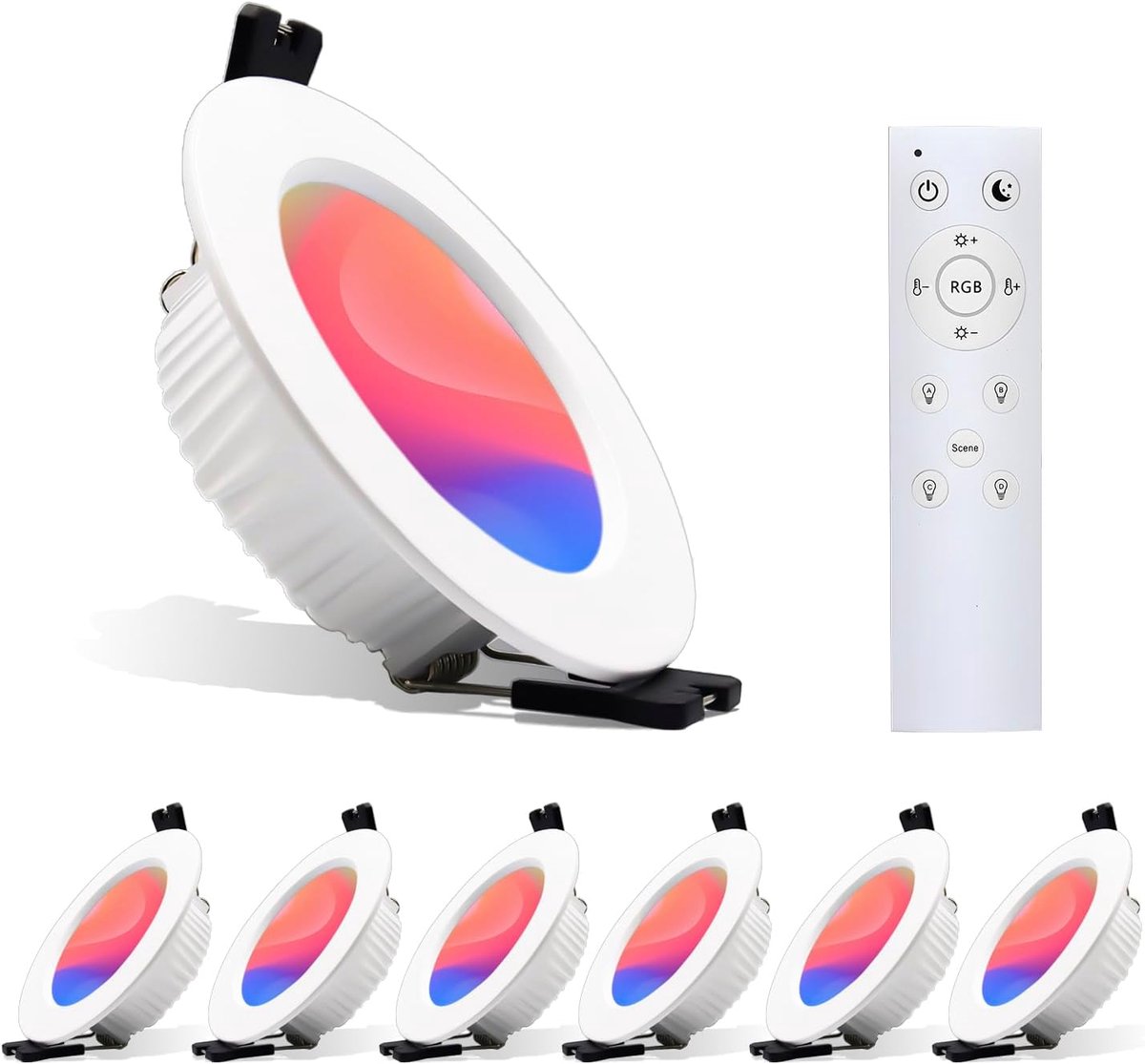 inbouwspot RGB+3000-6000K met afstandsbediening Dimbaar 7W Slimme APP-bediening, IR Controller Inbouwlamp Plafondspots Downlight, set van 6