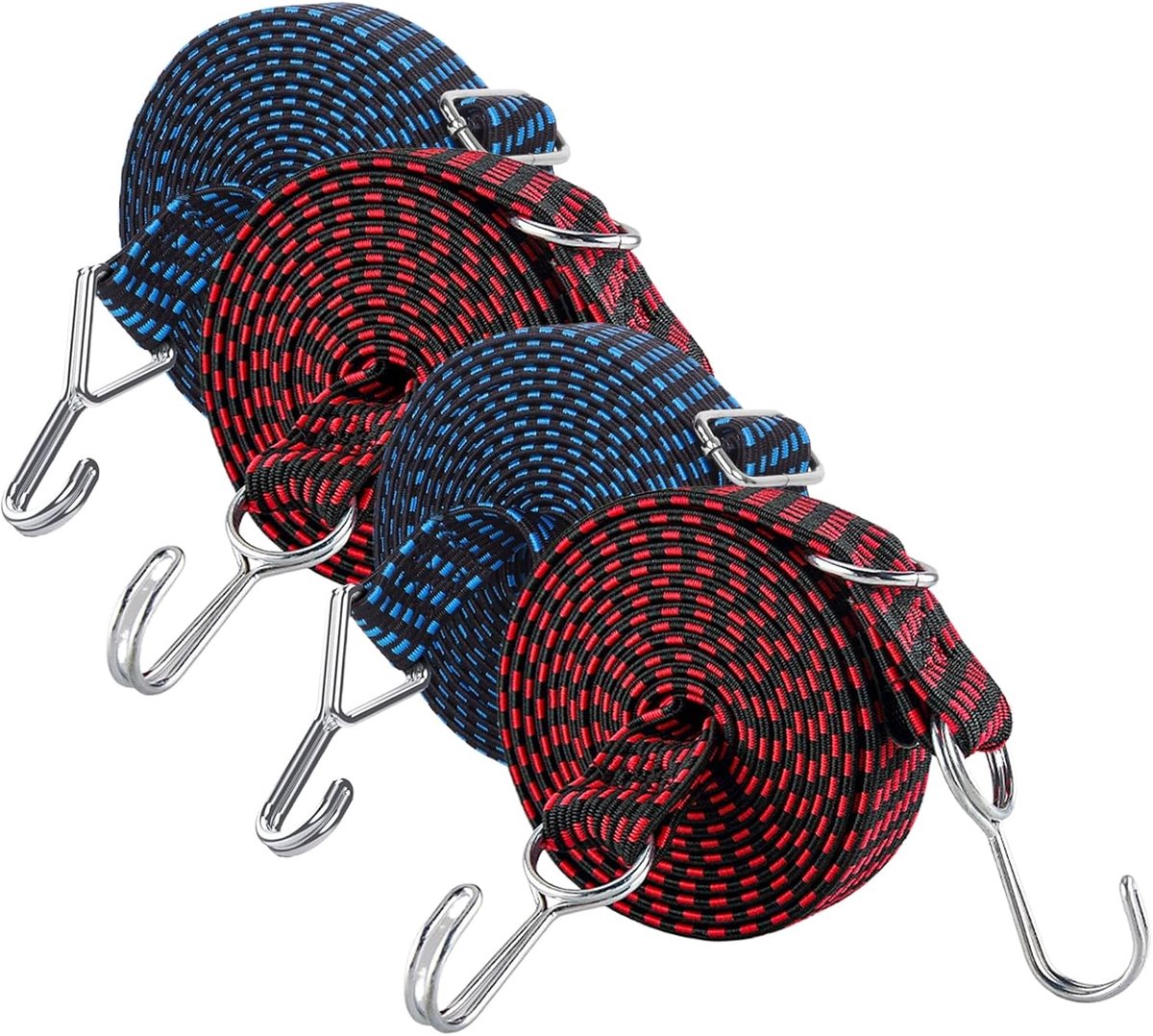 4 stuks spanrubber met haken, verstelbare bagagespanner, breed, rubberen spanner met haken, bevestigingsriem voor auto, fiets en outdoor-activiteiten