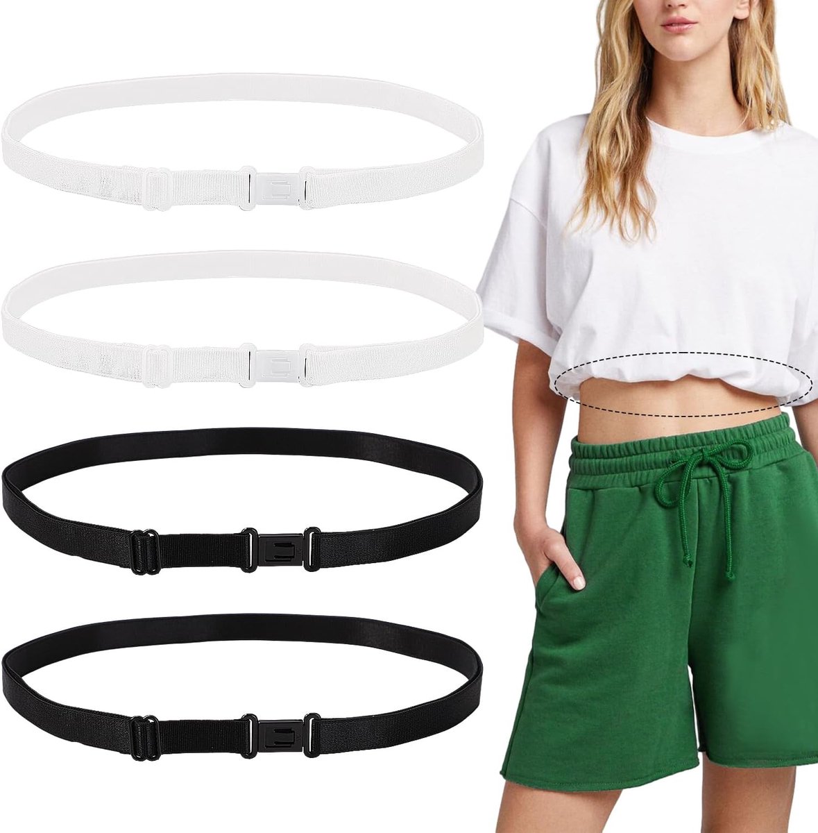 4st Verstelbaar Crop Shirt Tuck Band, Shirt Cropping Band Shirt Tuck Band Elastisch Crop Top Band voor Dames, Transformeer de Stijl van je Tops (Zwart + Wit)
